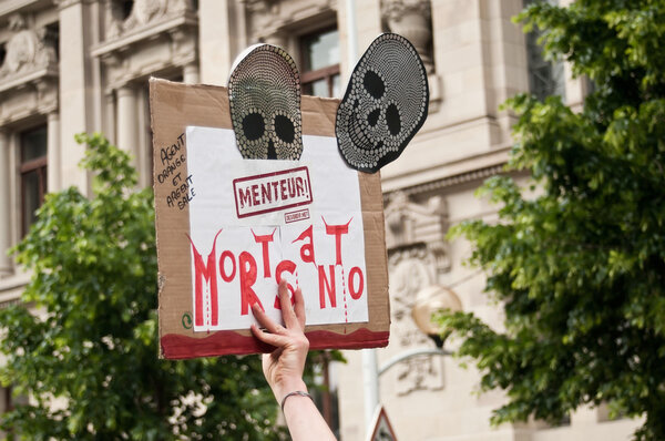 STRASBOURG - France - 23 May 2015 - people  during the demonstration against Monsanto and the transatlantique treated for the production of GMO in Europe -