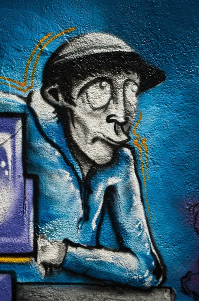 MULHOUSE - France - 08 June 2015 -  graffiti of character during the BOZAR graffiti festival - quay of sinners in Mulhouse — Stock Photo, Image