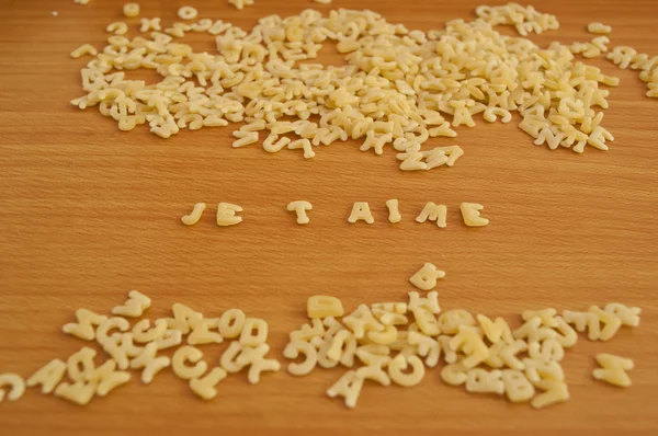 Alfabeto de pasta - je t 'aime — Foto de Stock