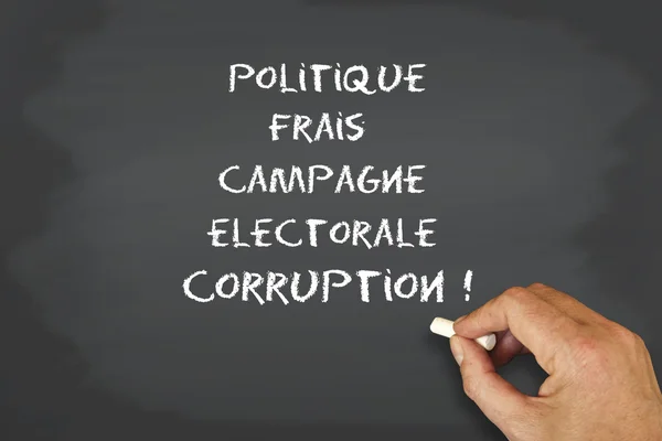 Concepção escrita com giz no quadro - corrupção do texto político em francês — Fotografia de Stock