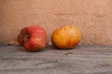 Ahşap bank üzerinde elma