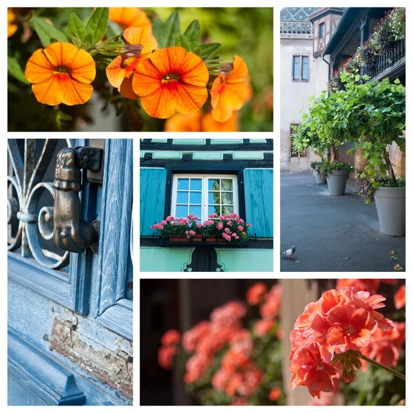 Architecture et fleurs à Colmar - France - collage — Photo