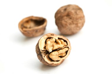 Beyaz arkaplanda bir grup ceviz