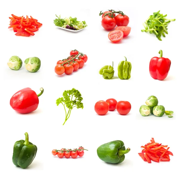 Zöldség összetevő élelmiszer kollázs fehér háttér — Stock Fotó