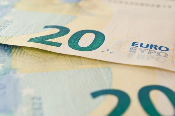 Closeup of new banknote of twenty euros — Stock Photo, Image