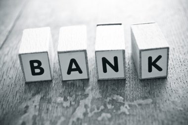 küp üzerinde ahşap Resepsiyon arka plan - banka ile şekillendirme kavramı kelime