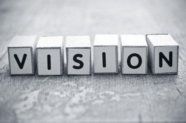 küp üzerinde ahşap Resepsiyon arka plan - vizyon ile şekillendirme kavramı kelime