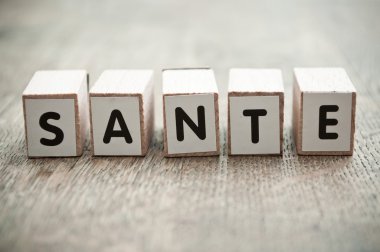 ahşap Resepsiyon arka plan - Sante (Sağlık Fransız küp ile şekillendirme kavramı kelime)