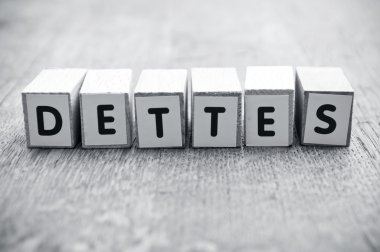 ahşap Resepsiyon arka plan - dettes (borçlu Fransız küp ile şekillendirme kavramı kelime)