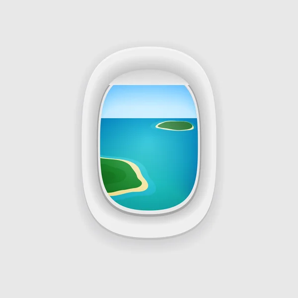 Airplane Window with a View of a Tropical Island Ocean. — Stock Vector