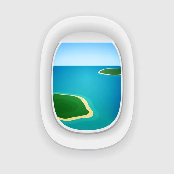 Vector aircraft porthole, window with a travel destination — Stock Vector