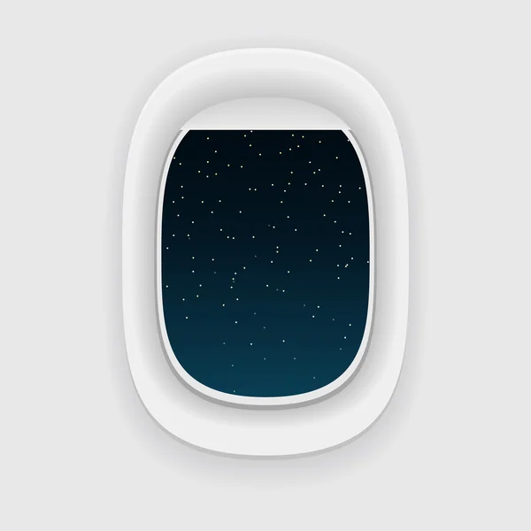 Airplane window, or a porthole, at night. Star sky view. — Stock Vector