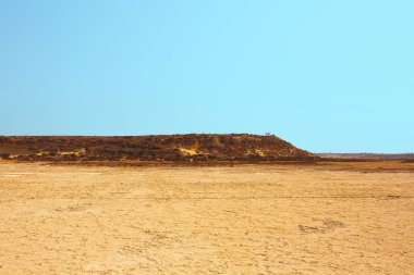 Çöl. Tuz Gölü sıcak yaz aylarında kuru. Larnaca, Kıbrıs. Aliki Tuz Gölü.