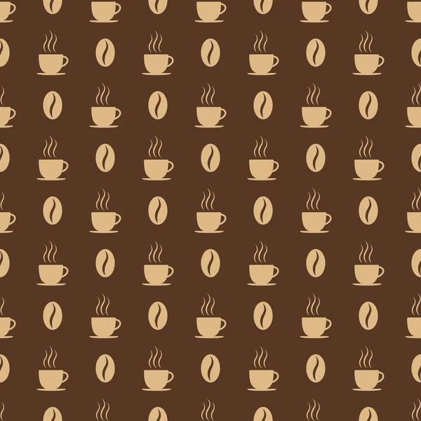 Tasses à café et graines de haricots. Fond de motif sans couture, illustration vectorielle . — Image vectorielle