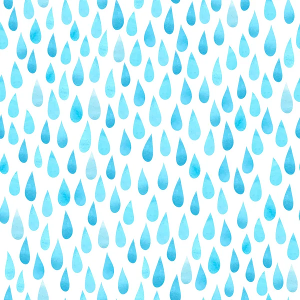 Watercolor rain drops, seamless background with stylized blue raindrops — Stock Vector