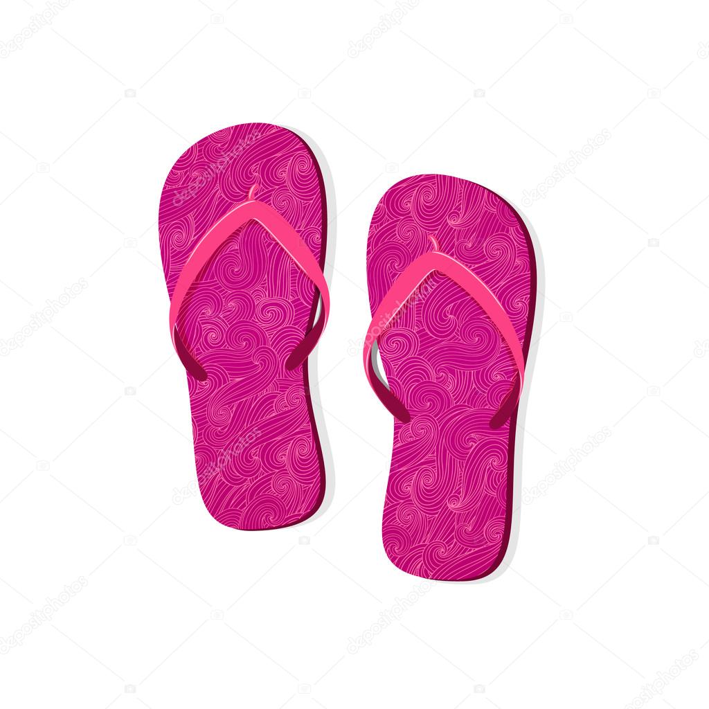 Pair of flip flops with wavy background. Vector illustration.