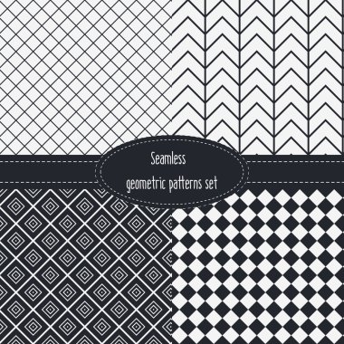 Geometrik Dikişsiz desen ayarlayın. Koyu ve açık gri renk. Siyah ve beyaz. Tek renkli arka planlar paketi paket.