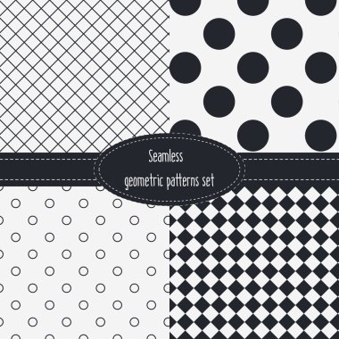Geometrik Dikişsiz desen ayarlayın. Koyu ve açık gri renk. Siyah ve beyaz. Tek renkli arka planlar paketi paket