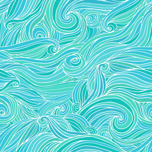 Abstract hand-drawn seamless pattern with waves and clouds. Vector illustration. — Stock Vector