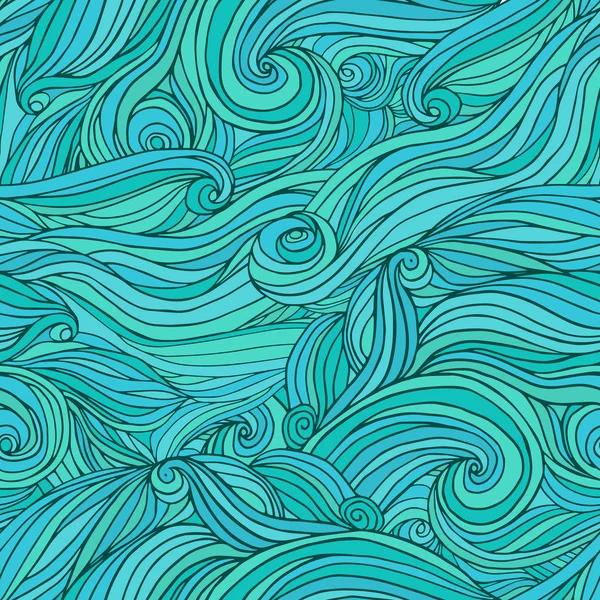 Nahtlose Meereswellen handgezeichnetes Muster, abstrakter Hintergrund. — Stockvektor