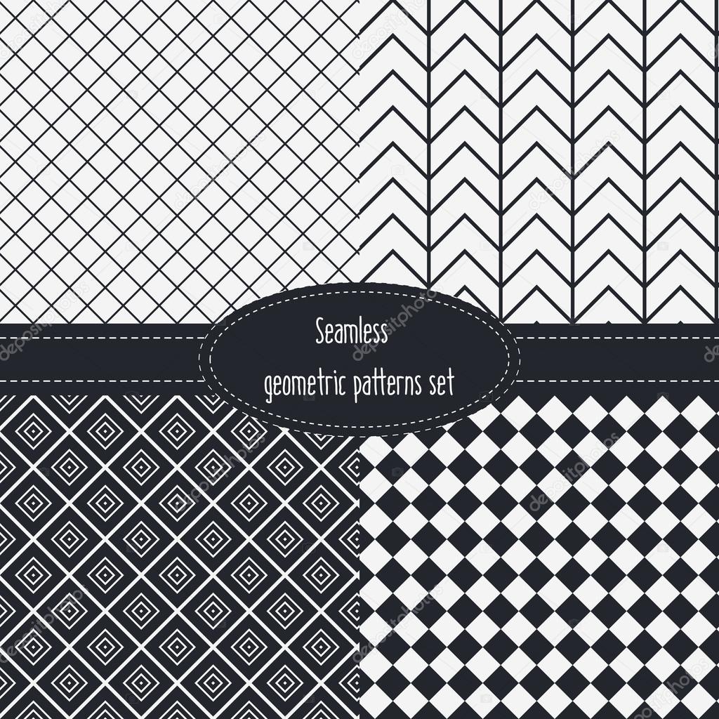 Geometric Seamless Patterns Set. Dark and light grey colors. Black and White. Monochrome backgrounds bundle pack.
