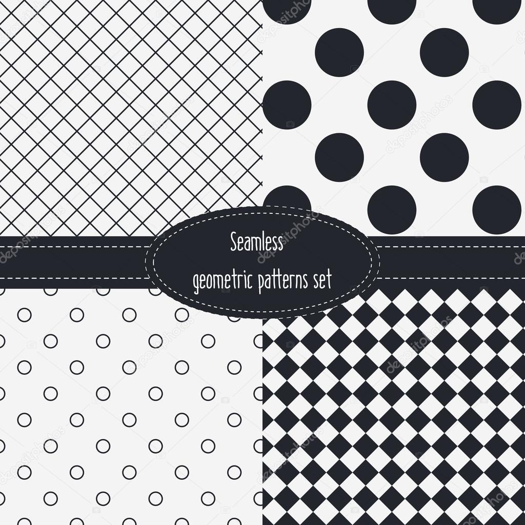 Geometric Seamless Patterns Set. Dark and light grey colors. Black and White. Monochrome backgrounds bundle pack