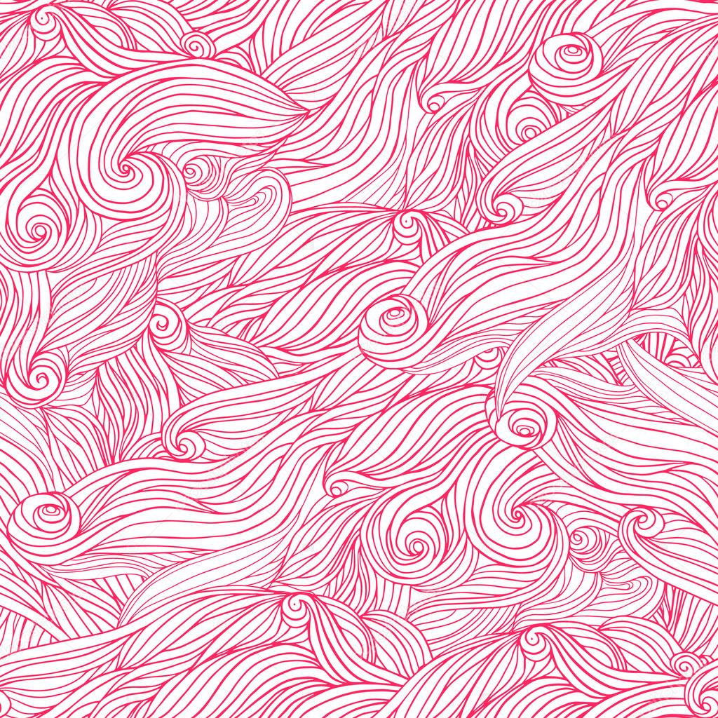 Vector seamless abstract pattern with waves, clouds, hairs.