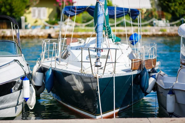 Yachts moored in a marina. Tivat, Montenegro. — Stock Photo, Image