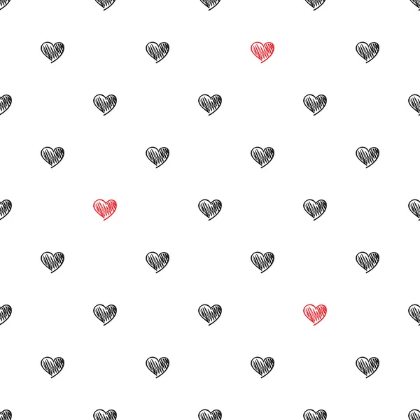 Handritade klotter sömlöst mönster med hjärtan — Stock vektor