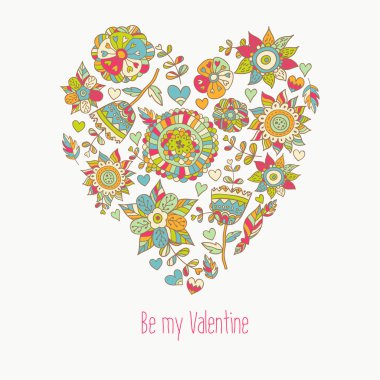 Cute retro el çekilmiş Sevgililer günü kartı