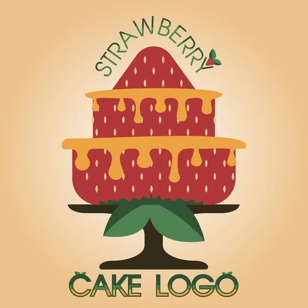 Bir pasta logosu, pasta veya tepside duran çilek pastası.