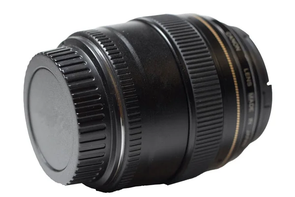 85Mm Zwarte Lens Witte Geïsoleerde Achtergrond — Stockfoto