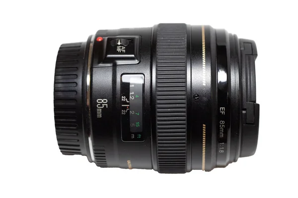 85Mm Black Lens White Isolated Background — Stock Photo, Image