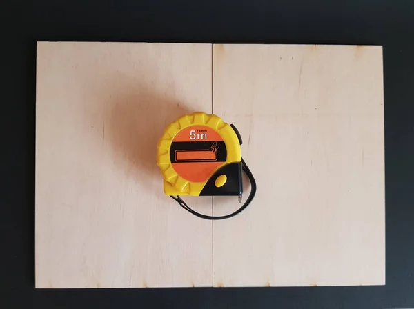 Измерительная Лента Строительных Работ Рулетка Черном Изолированном Фоне — стоковое фото
