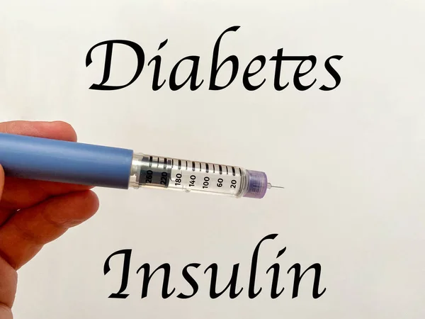 Insulin syringe-pen in hand on a white isolated background. Insulin for diabetics