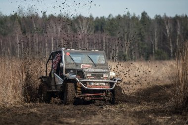 CHECHLO- KLUCZE / POLAND - 15 Şubat 2014: Offroad 4x4 Kum Sahası Rallisi, dörtlü bisiklet, motokros, atv, Klucze Polonya 'da ülke genelinde off-road arabaları