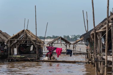 Koh Dach - İpek Adası yerel plajı, Mekong nehri üzerindeki ada Phnom Penh Kamboçya Asya