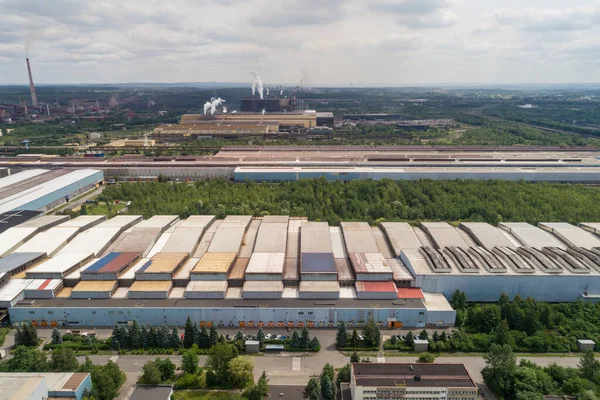 Industrielle Stahlwerke Eisenhüttenwerke Metallurgische Anlage Stahlwerk Schwerindustrie Europa Polen Dabrowa Stockbild