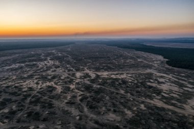 Bledowska Çölü, Polonya 'nın en büyük bataklık kumu. Silesian Upland, Bledow, Klucze ve Chechlo köyünün sınırında yer alan büyük orman bölgesi hava aracı görüntüsü