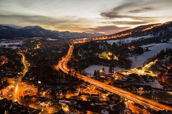 Zakopane Deki Polonya Dağları Tatry Polonya Kış Zamanı Gece Zakopane — Stok fotoğraf