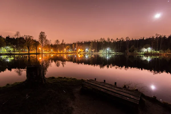 Parc Nocturne Ciel Nocturne Avec Étoiles Parc Dans Lac Ville — Photo