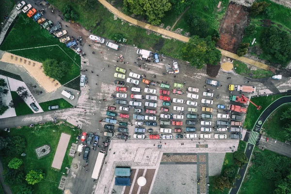 Rally Old Cars Classic Old Colorfull Cars Poland Aerial Drone — Stock Photo, Image