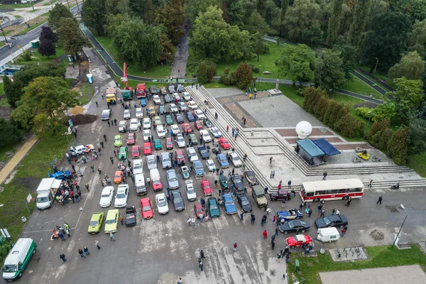 Rally Old Cars Classic Old Colorfull Cars Poland Aerial Drone — Stock Photo, Image