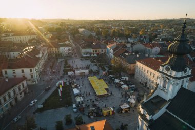 Food truck rally, fast food party in wadowice poland aerial drone photo view clipart