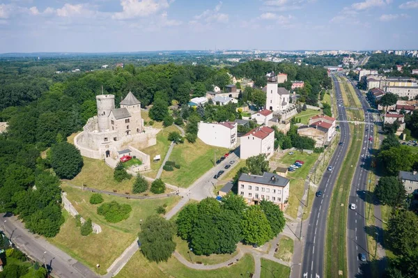 Burg Bedzin Die Steinerne Königliche Burg Schlesien Polen Luftaufnahme Drohne — Stockfoto