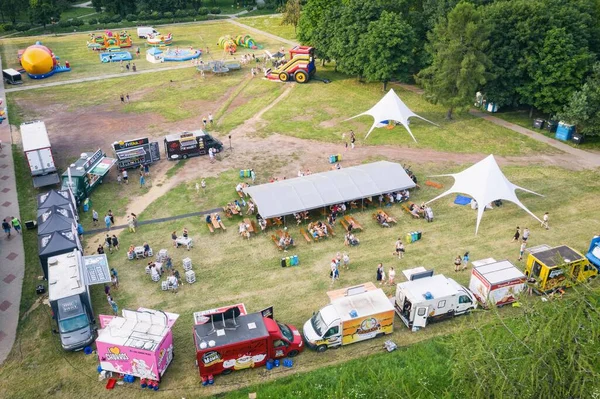 Food Truck Rally Fast Food Party Bedzin Silesia Poland Aerial — Stock Photo, Image