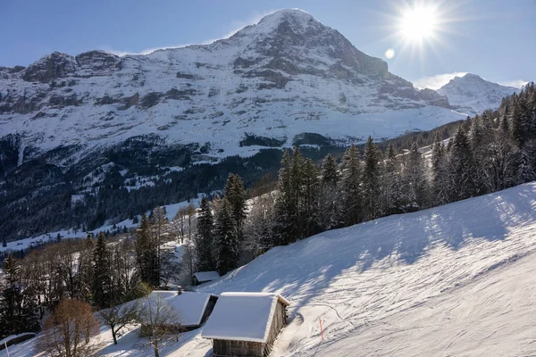 Blick Auf Die Schweizer Berge Winter Eiger Wolken Monoch Und — Stockfoto