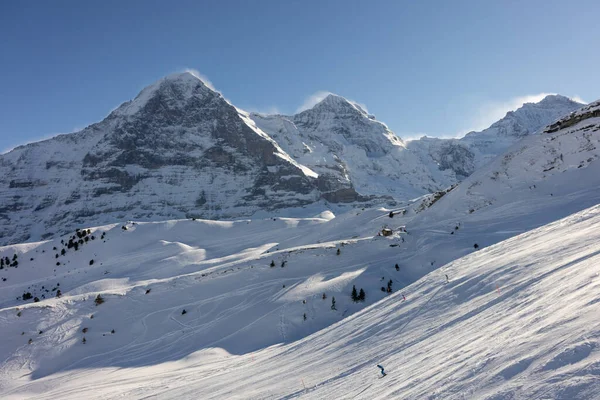 Blick Auf Die Schweizer Berge Winter Eiger Wolken Monoch Und — Stockfoto