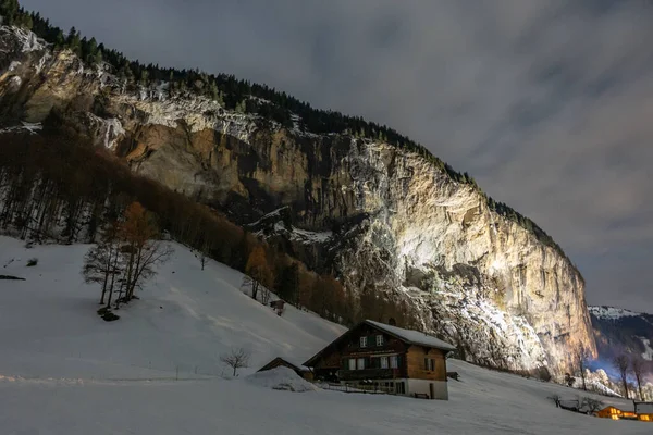 Wieś Lauterbrunnen Nocy Dzielnicy Interlaken Oberhasli Kantonie Berno Szwajcarii Dolina — Zdjęcie stockowe