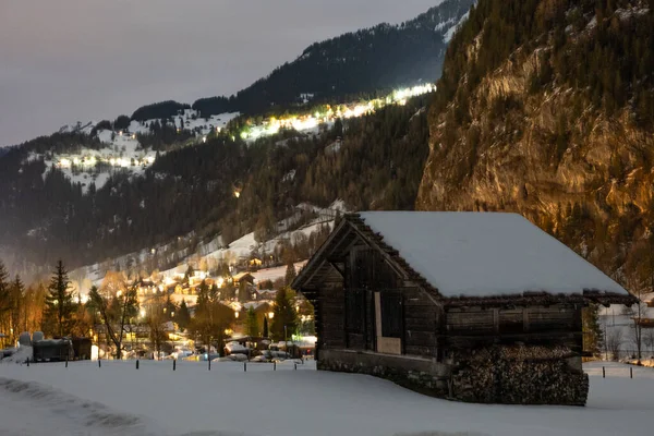 Wieś Lauterbrunnen Nocy Dzielnicy Interlaken Oberhasli Kantonie Berno Szwajcarii Dolina — Zdjęcie stockowe